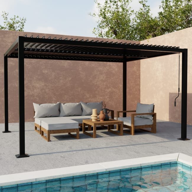 Pergola bioclimatique noir. aluminium et acier. 3x4m. lames orientables PALACE 4X3M